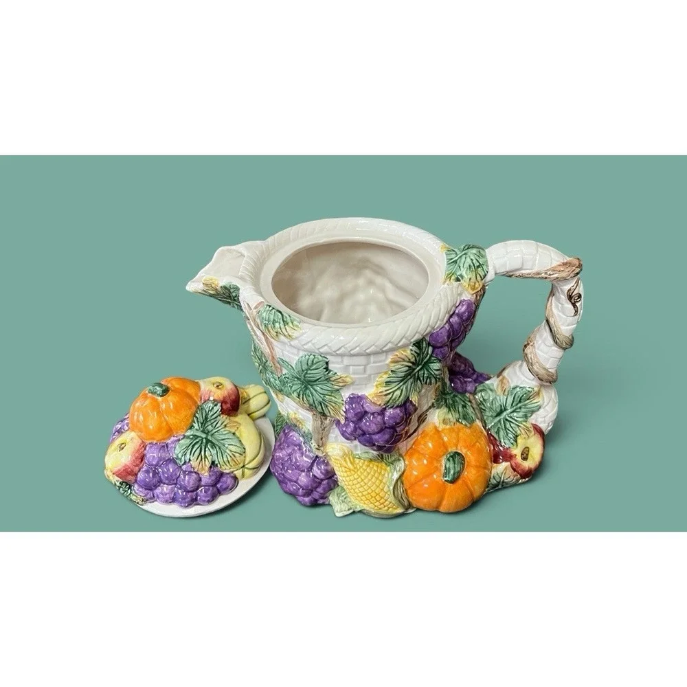 Fitz & Floyd Omnibus Harvest Bounty Cornucopia Ceramic 1993 Teapot Tea Pot 30 OZ